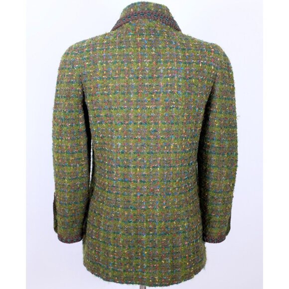 Chanel 1990 long jacket green tweed 40 US 8 vintage open front - Picture 2 of 8